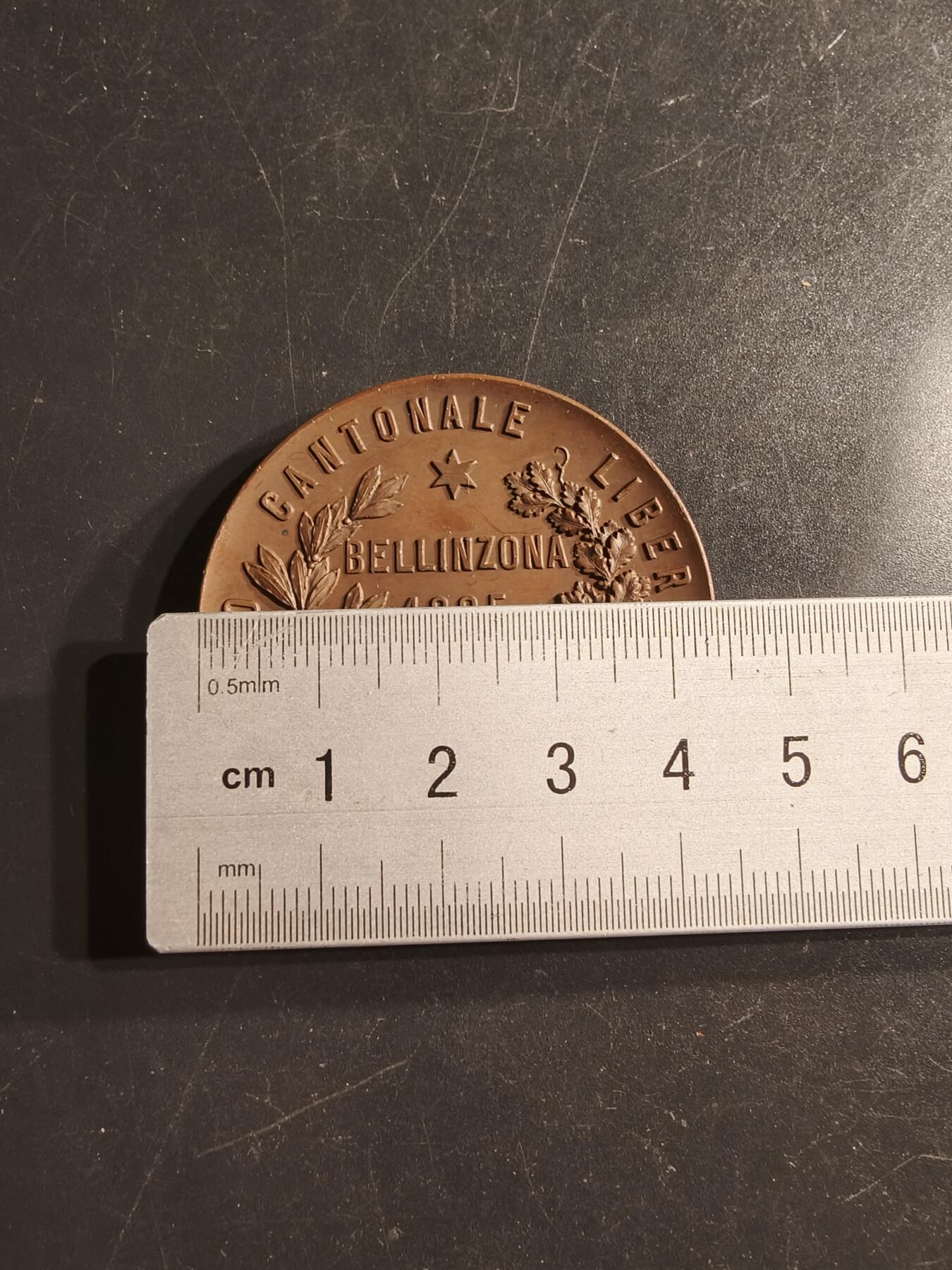 老王徽章第160期  瑞士1895年贝林佐纳州自由射击赛大铜章     直径44mm.    重量47.4g