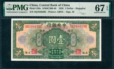 上海炎玺拍卖 玺韵华章：第四章 - 1928年中央銀行绿壹圆