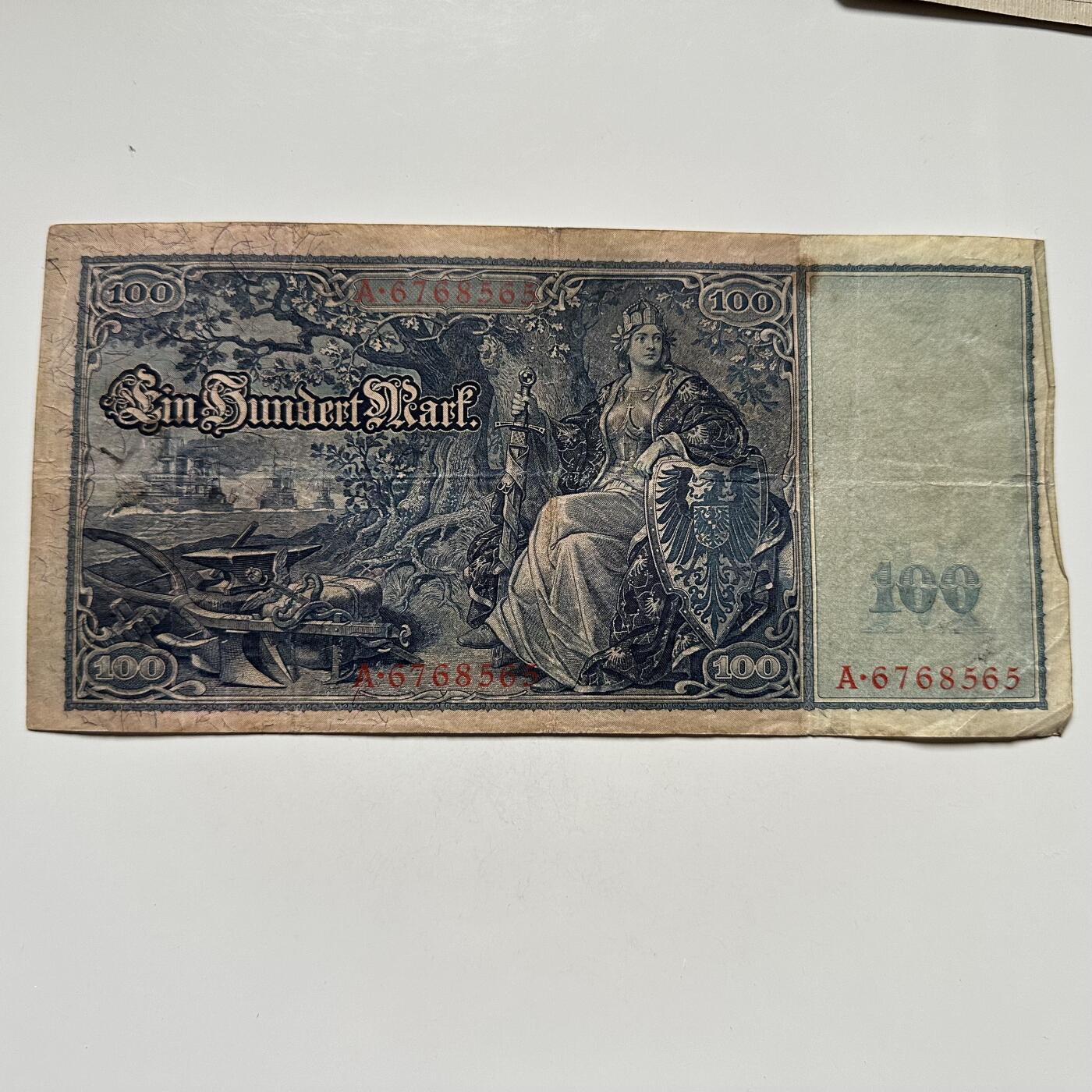 🌹外币初藏🌹🐯2025年第122场  每周二四六晚8️⃣点 接代拍 德国1910年100马克 大票幅 a