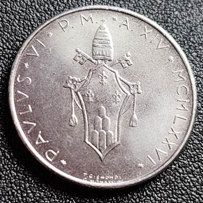 泉币菌-第123场-精品福利场(115场之后的本周末发货，感谢理解) - 少见原光极美 70年代 梵蒂冈50里拉不锈钢硬幣 25mm 橄榄枝 