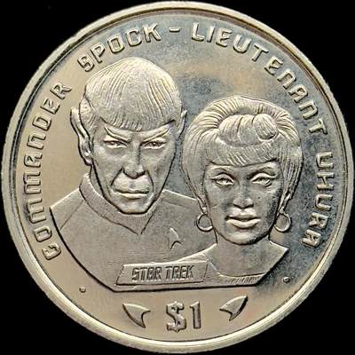 ＜小葵钱铺＞第64期·克朗币·套币·银币场·满200包邮，不寄存·3号发货 - 利比里亚1996年星际迷航· 史波克指挥官和乌胡拉中尉1元克朗型纪念币