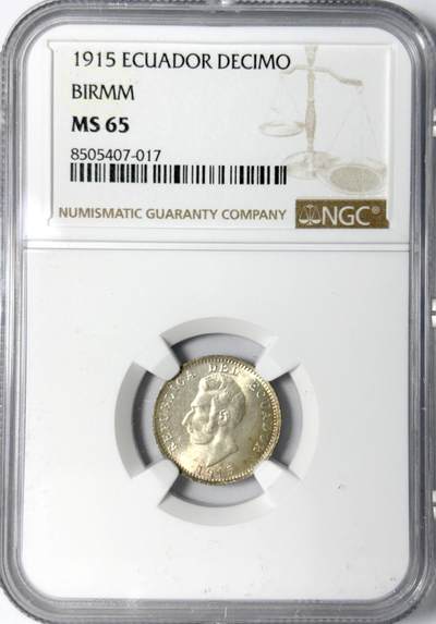 【雨安】【世界币章112-113期】周五/周六 两场连拍 2025-11-01 周六 19:30 保真 8秒倒数自动落锤 高效拍卖 - [评级美洲] Ecuador 厄瓜多尔 1D 1915年 NGC-MS65