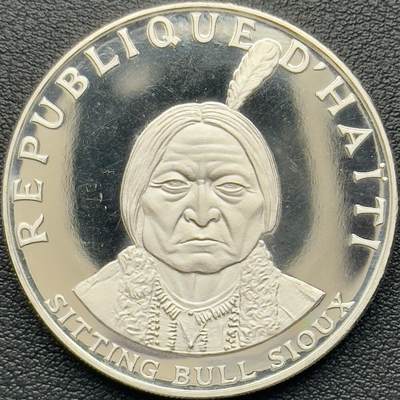 ＜小葵钱铺＞第64期·克朗币·套币·银币场·满200包邮，不寄存·3号发货 - 〈发行量3035，999银，克重47.05g〉海地1971年坐牛苏族10古德纯银精制纪念大银币