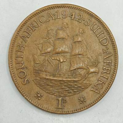 【淘币小摊】限时拍第七百八十四拍  老铜币场  满百包邮可预留两周  周一统一发货  - 南非1942年乔治六世一便士铜币