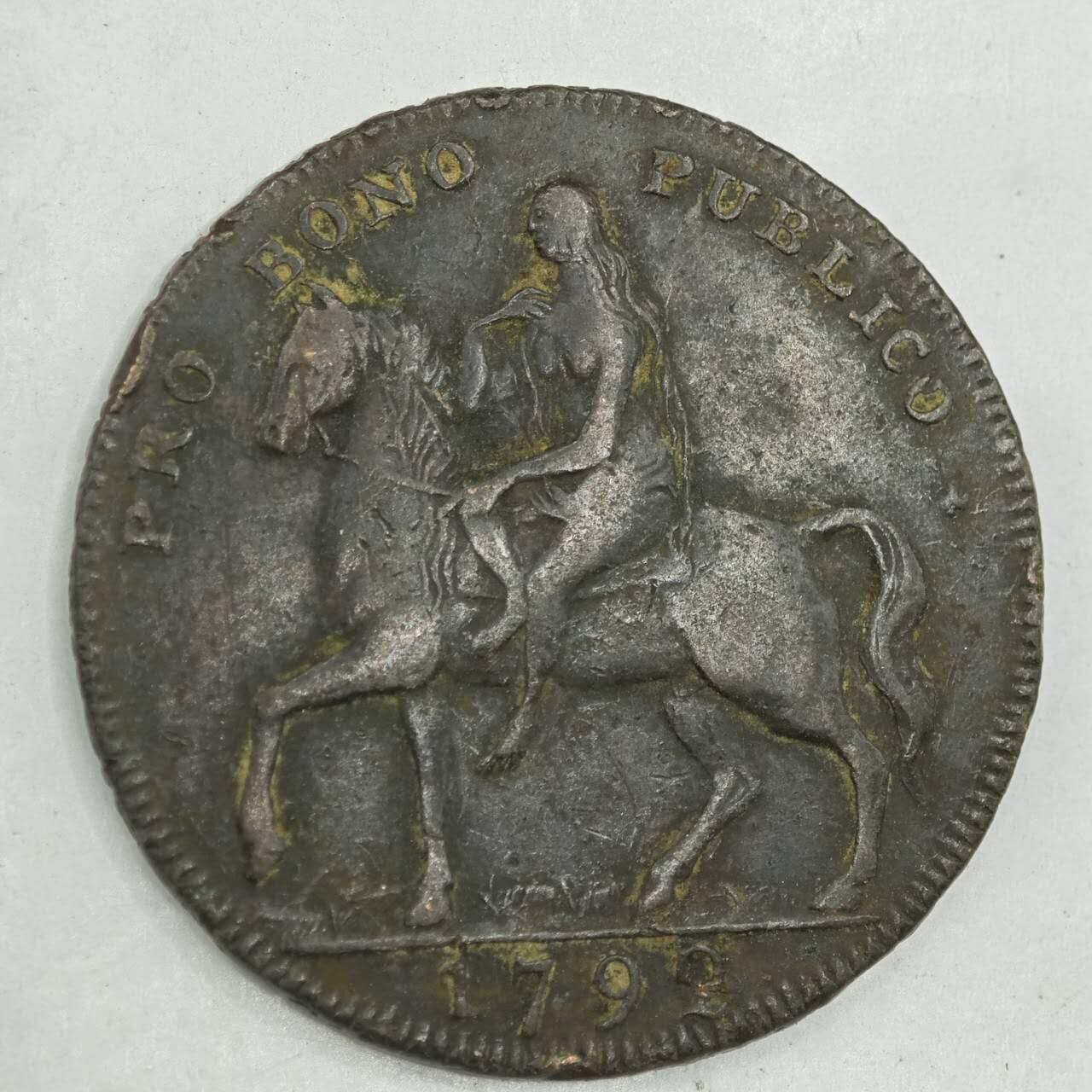 【淘币小摊】限时拍第七百八十四拍  老铜币场  满百包邮可预留两周  周一统一发货  英国1792年戈黛娃夫人半便士铜代币