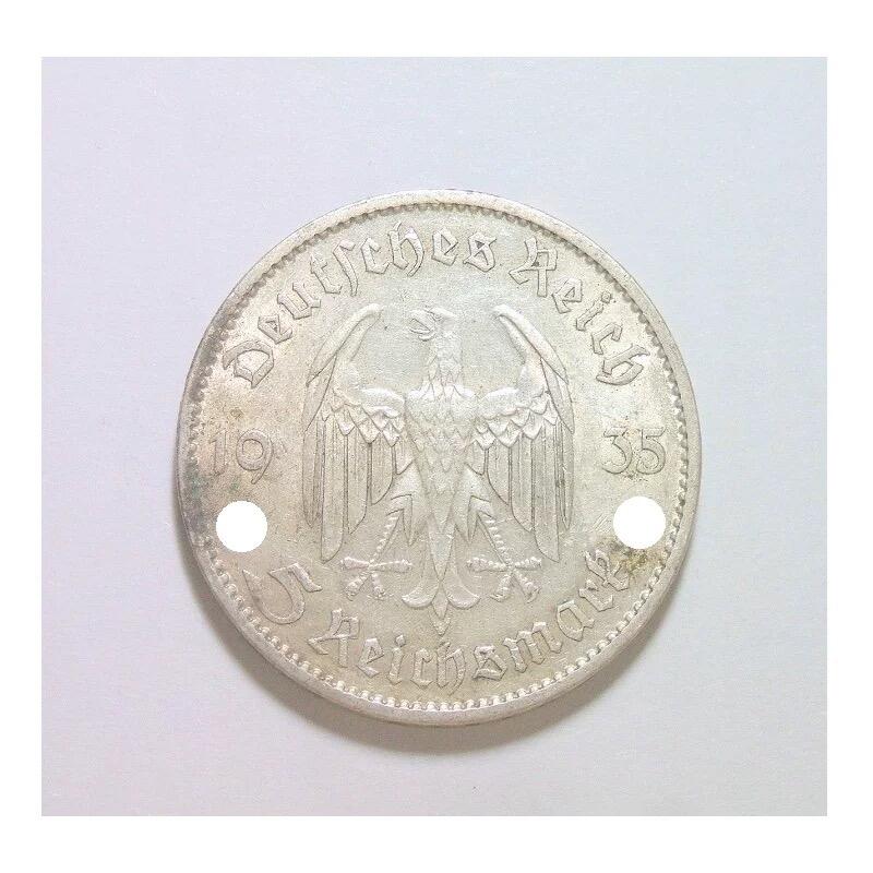 【银】德国第三帝国1935年A版 波茨坦教堂5马克银币 爽品