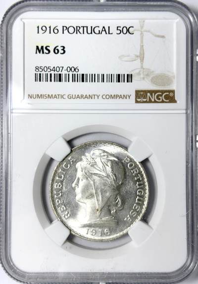 【雨安】【世界币章112-113期】周五/周六 两场连拍 2025-11-01 周六 19:30 保真 8秒倒数自动落锤 高效拍卖 - [评级欧洲] Portugal 葡萄牙 共和国 50分 1916年 NGC-MS63