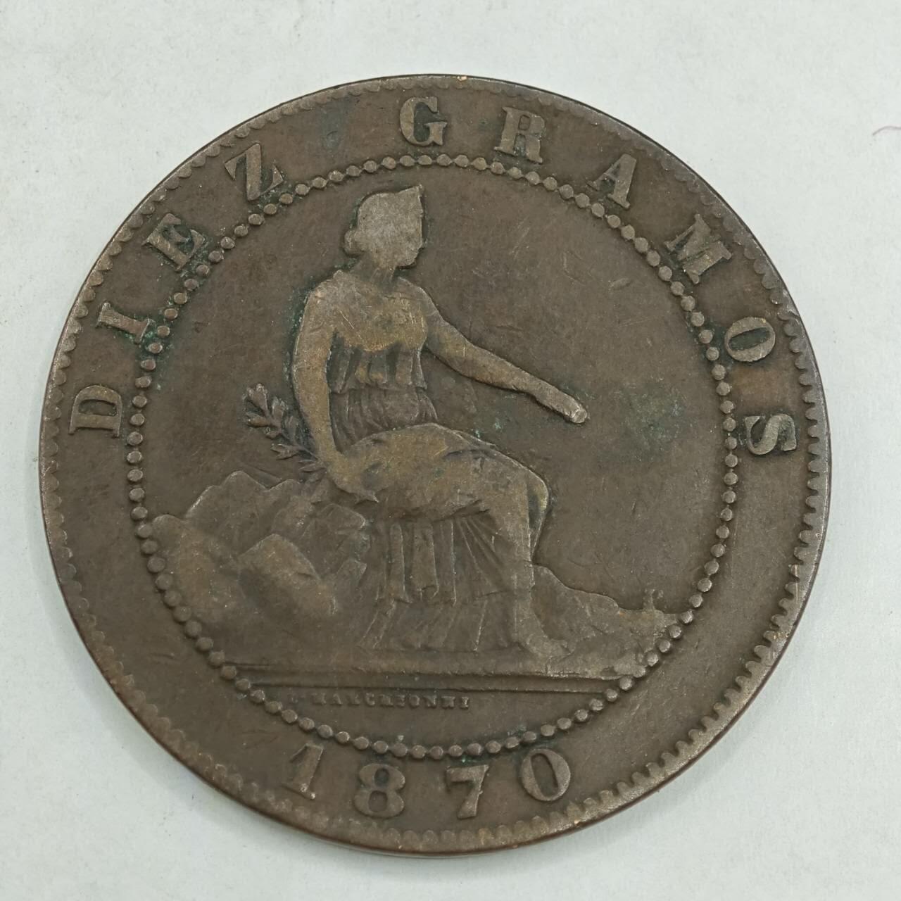 【淘币小摊】限时拍第七百八十四拍  老铜币场  满百包邮可预留两周  周一统一发货  西班牙1870年10分铜币