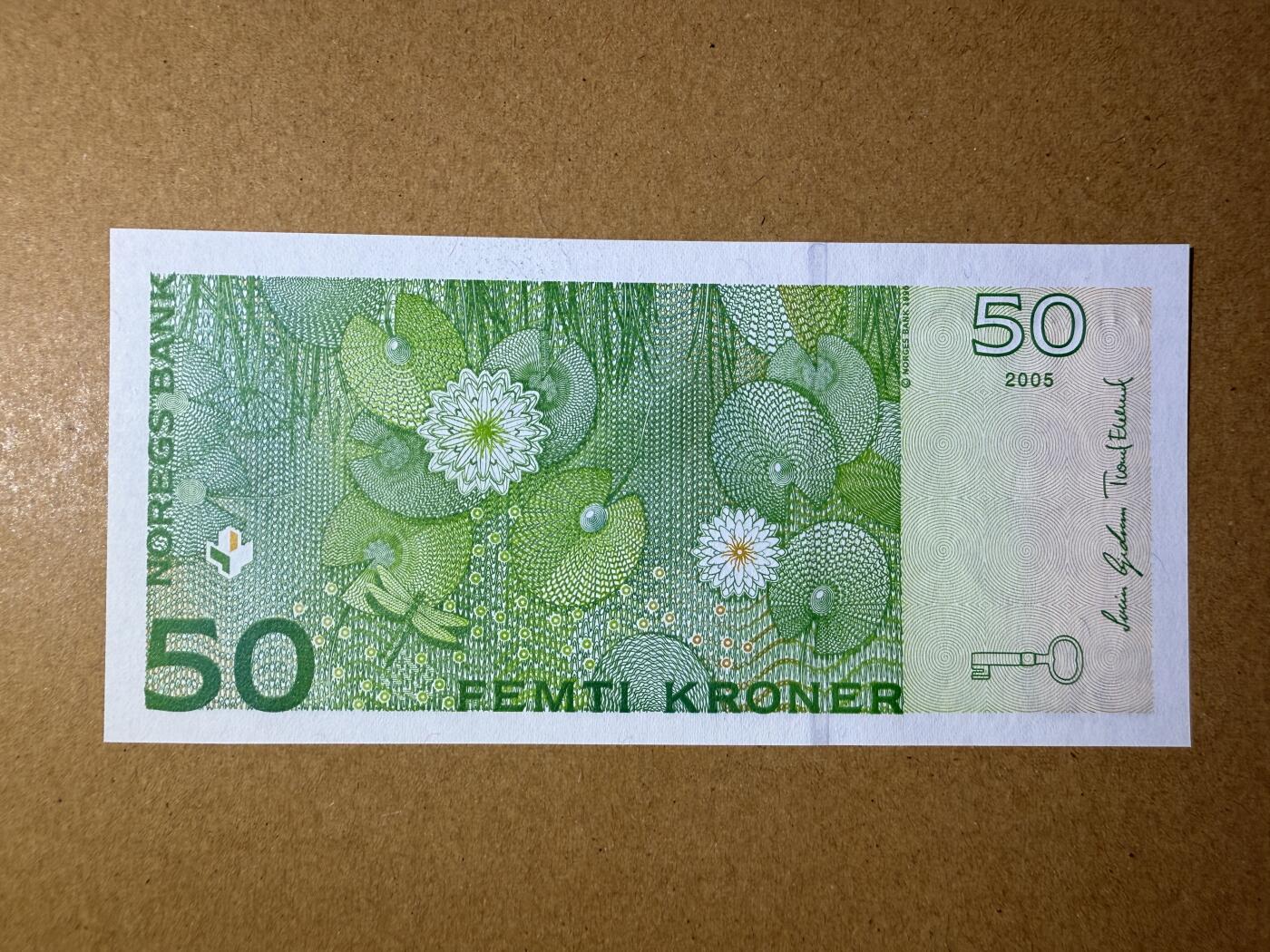 《艾美收藏》第218期-11.2周日外币荟萃 豹子号 挪威50克朗 UNC 2005年 挪威民俗作家艾伯乔森 无4豹子号