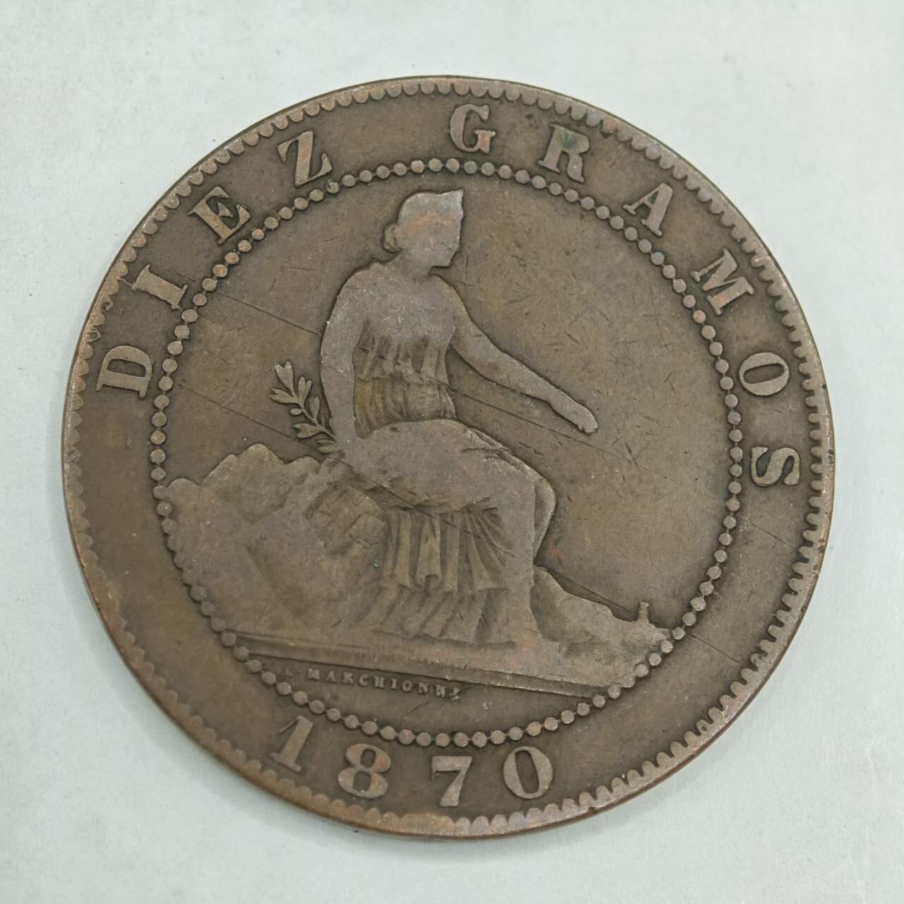 【淘币小摊】限时拍第七百八十四拍  老铜币场  满百包邮可预留两周  周一统一发货  西班牙1870年10分铜币