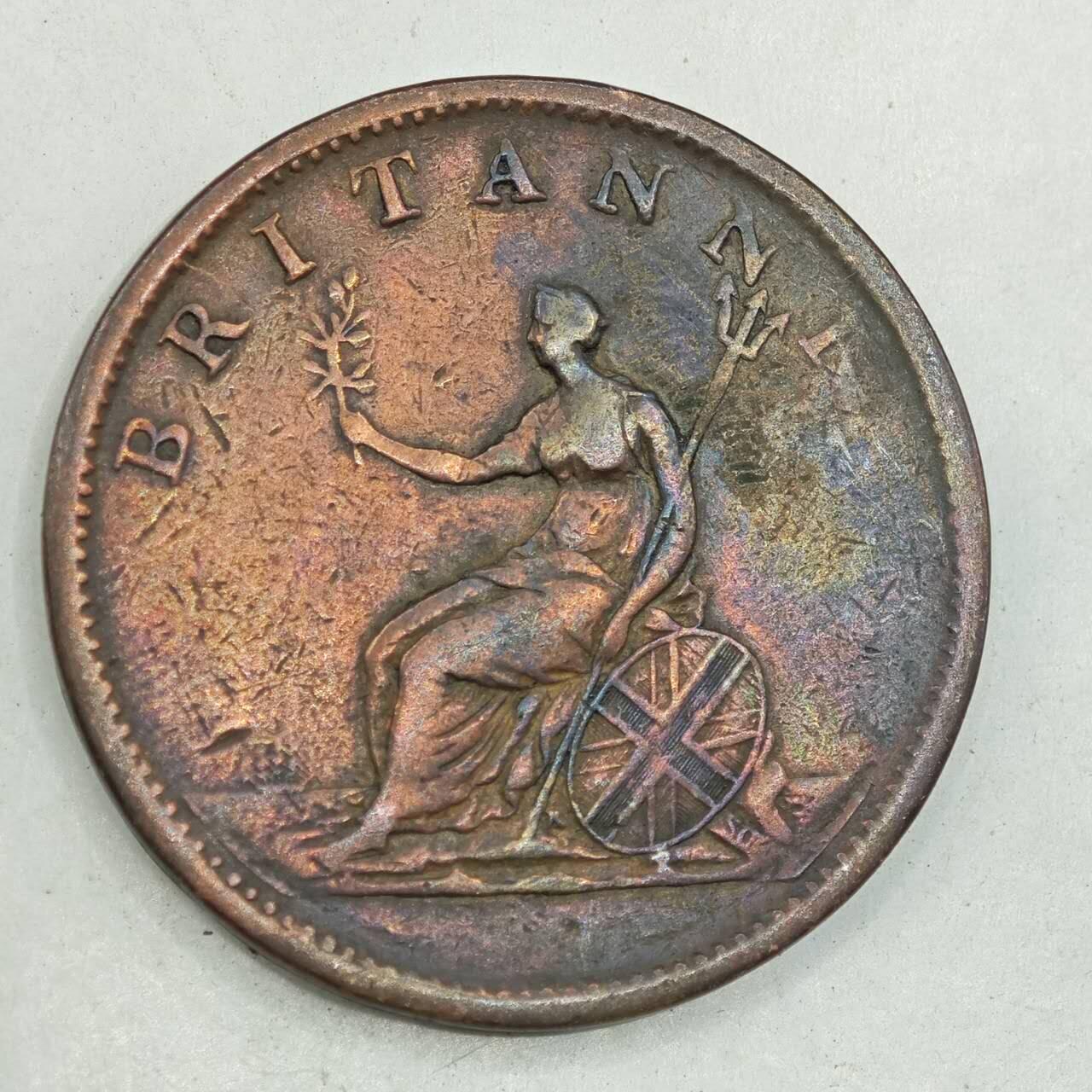 【淘币小摊】限时拍第七百八十四拍  老铜币场  满百包邮可预留两周  周一统一发货  英国1806年乔治三世半便士铜币