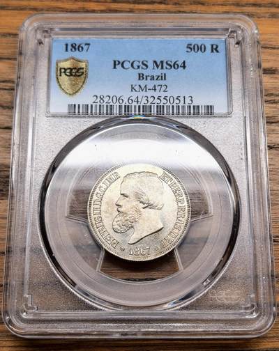 凡希社世界钱币微拍第三百十三期 - 1867巴西帝国佩德罗二世500R银币PCGS-MS64