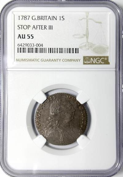 【雨安】【世界币章112-113期】周五/周六 两场连拍 2025-11-01 周六 19:30 保真 8秒倒数自动落锤 高效拍卖 - [评级欧洲] Great Britain 英国 1先令 1787年 乔治三世 NGC-AU55