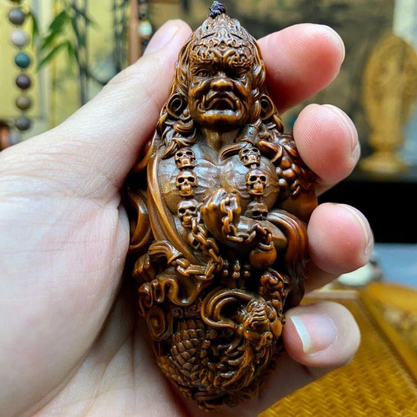 听雨轩（14）木雕 旧藏黄杨木雕刻不动明王手把件