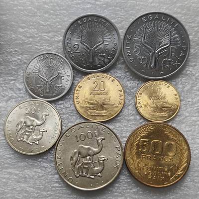 【淘币小摊】限时拍第七百八十六拍  黎巴嫩尼加拉瓜马达加斯加索马里专场  满百包邮可预留两周  周一统一发货  - 吉布提1977-2004年8枚原光品 km20-27