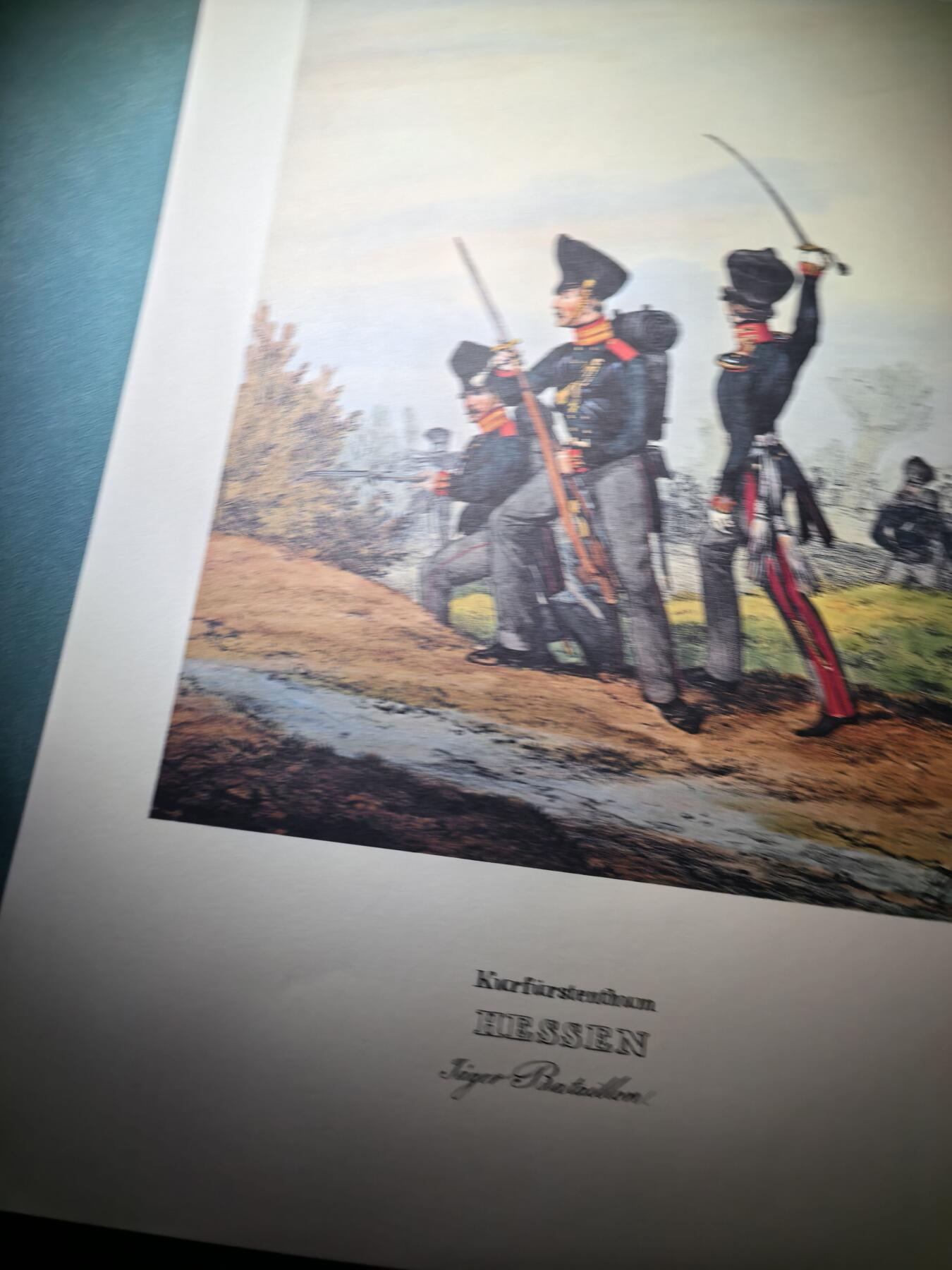 盛世勋华——号角文化勋章邮票专场拍卖第286期 大尺寸手绘图卡 黑森大公国猎兵团 大A4尺寸 翻印自1848年出版《德意志陆军》一书