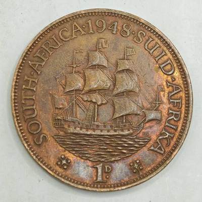 【淘币小摊】限时拍第七百八十四拍  老铜币场  满百包邮可预留两周  周一统一发货  - 南非1948年乔治六世一便士铜币