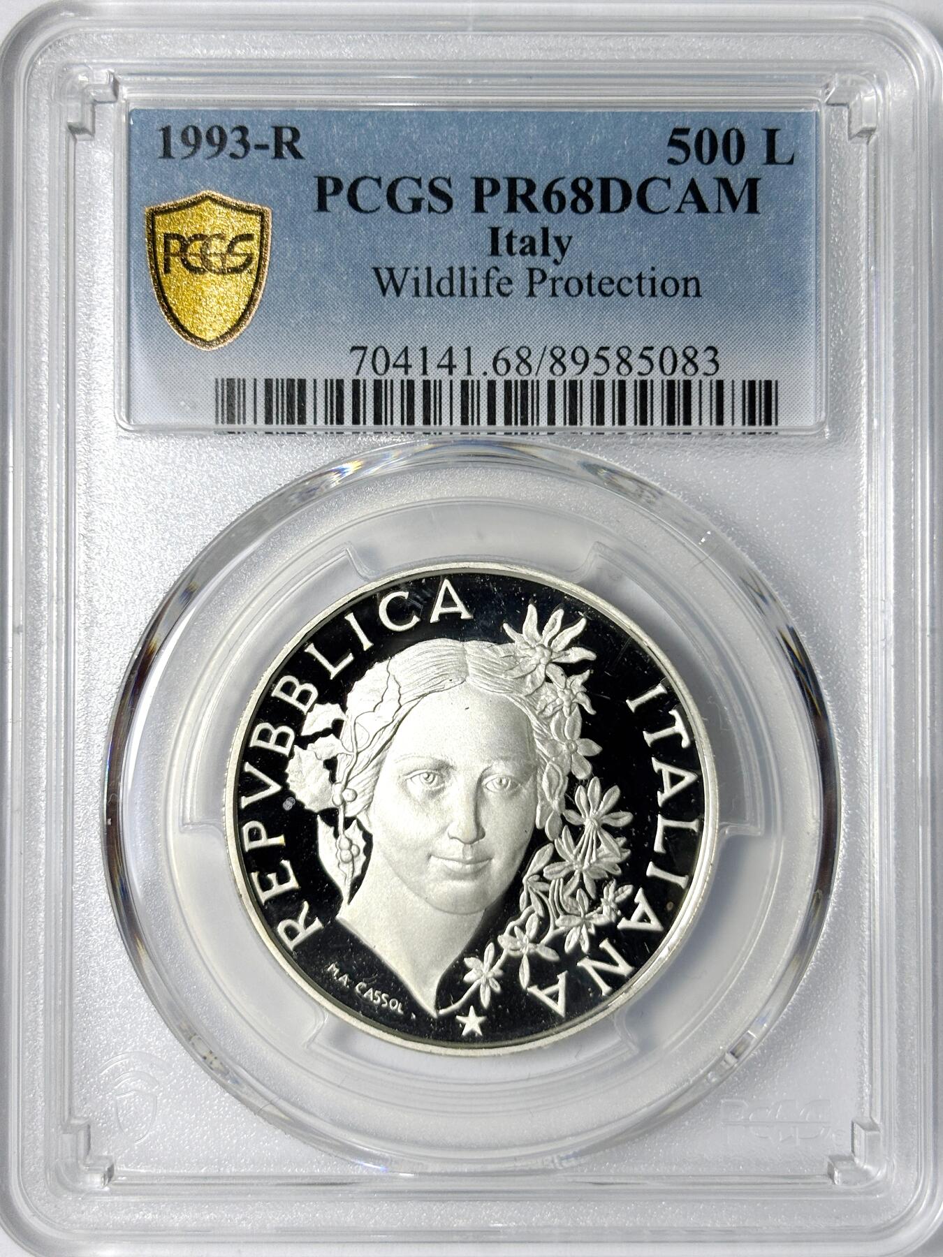 【雨安】【世界币章112-113期】周五/周六 两场连拍 2025-11-01 周六 19:30 保真 8秒倒数自动落锤 高效拍卖 [评级现代] Italy 意大利 500里拉 1993年 保护野生动物 PCGS-PR68DCAM