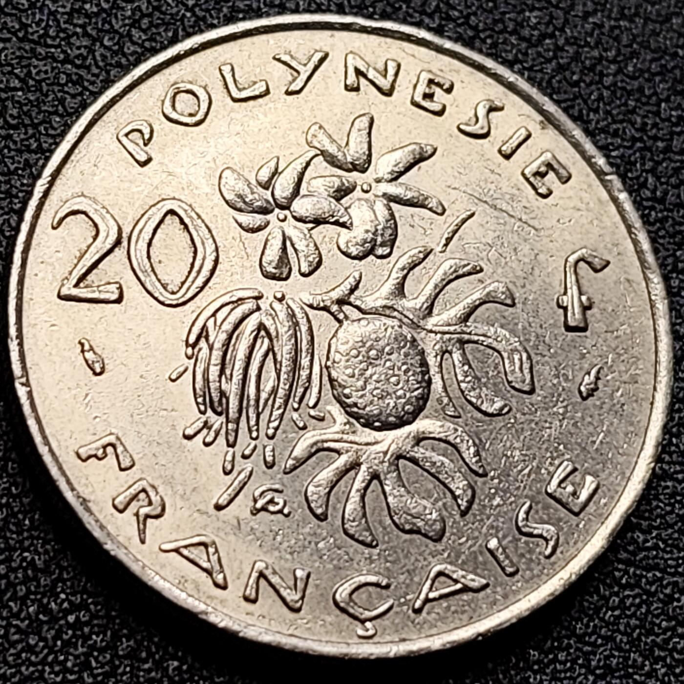 泉币菌-第122场-精品福利场 鲜花香草面包果 法属波利尼西亚20法郎镍制硬币 28.3毫米10.0克