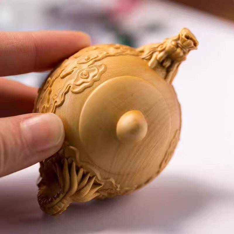 听雨轩（14）木雕 小叶黄杨木雕 祥龙把把壶文玩手把件 8cm