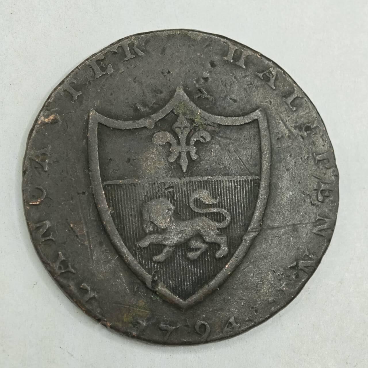 【淘币小摊】限时拍第七百八十四拍  老铜币场  满百包邮可预留两周  周一统一发货  英国1794年半便士铜币代币