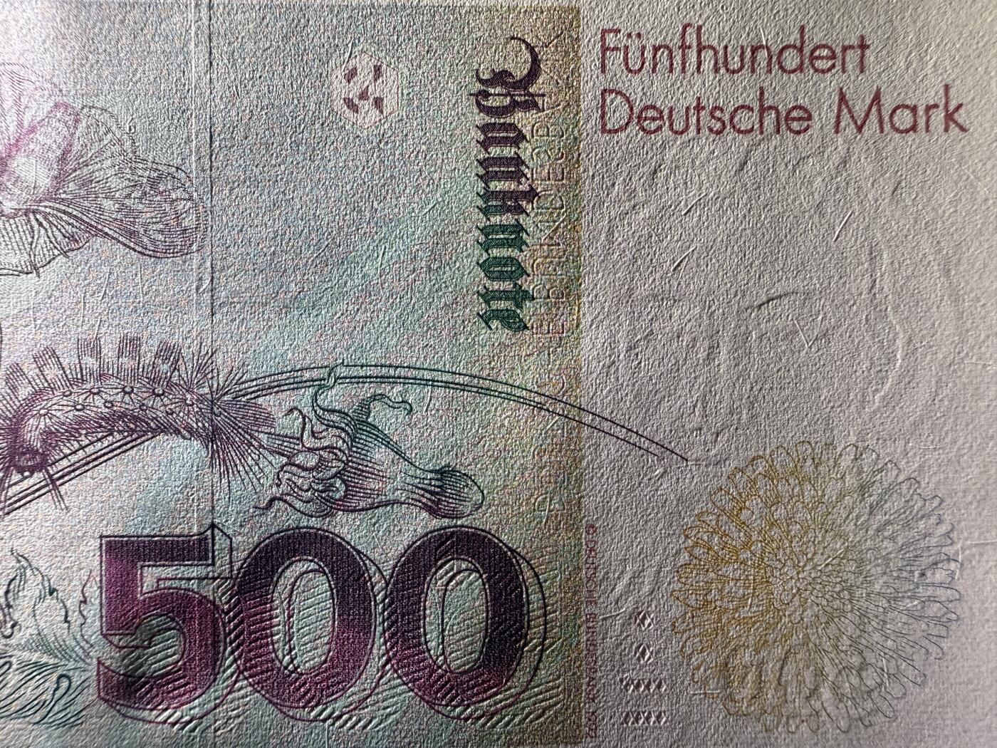 《艾美收藏》第218期-11.2周日外币荟萃 德国500马克 UNC 1991年 德国女画家梅里安 AA冠