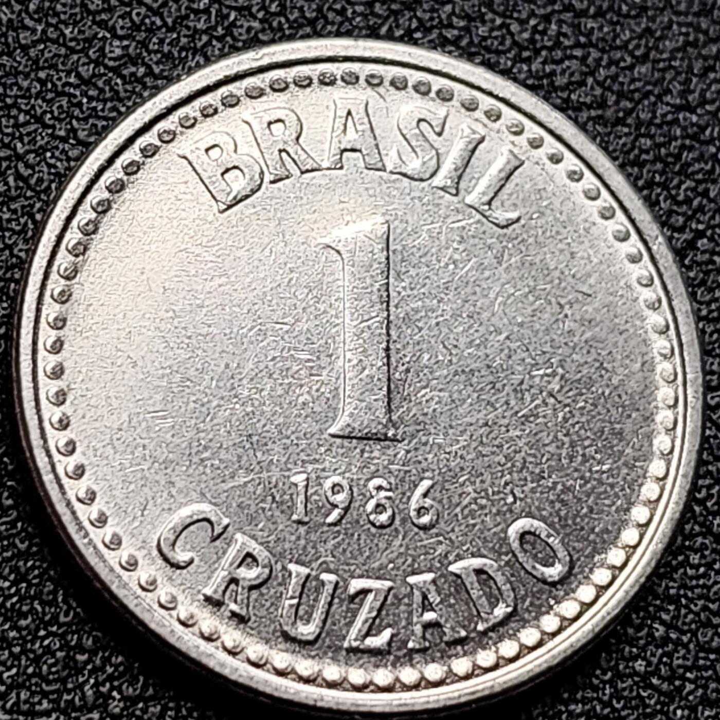 泉币菌-第122场-精品福利场 巴西1986年1克鲁扎多 咖啡叶 烟草叶 花环 不锈钢币 硬币 23mm