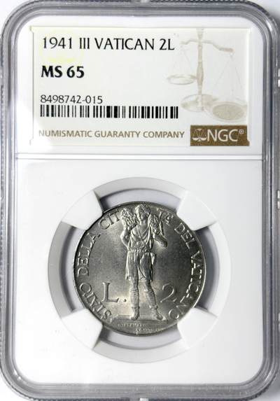 【雨安】【世界币章112-113期】周五/周六 两场连拍 2025-11-01 周六 19:30 保真 8秒倒数自动落锤 高效拍卖 - [评级欧洲] Vatican 梵蒂冈 2里拉 1941年 NGC-MS65