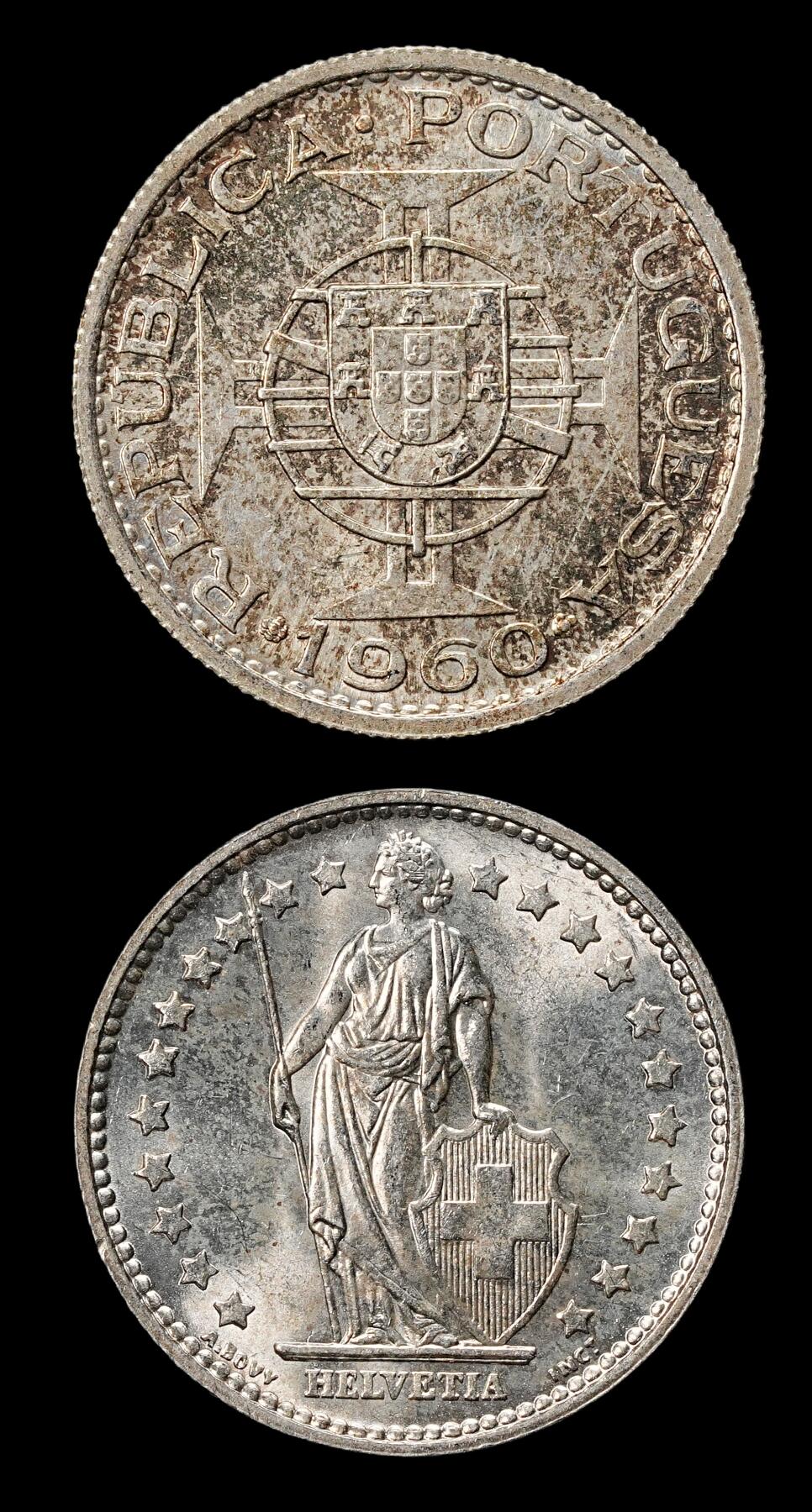 修遠堂世界钱币第九十一期 未流通 莫桑比克，瑞士银币各一枚 总重10.22g