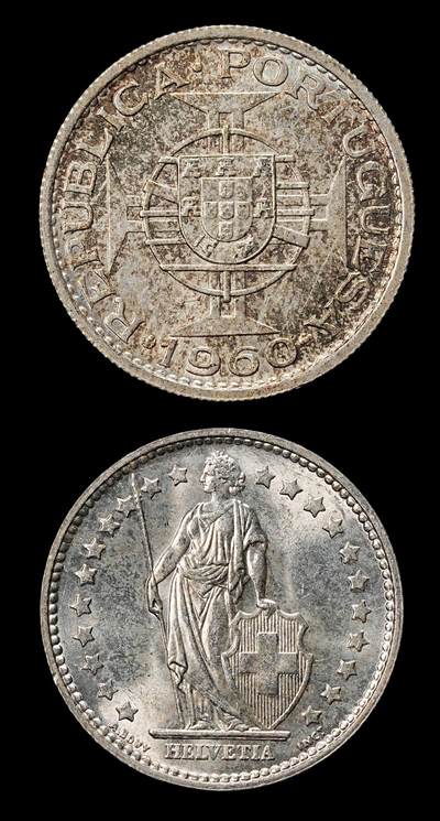 修遠堂世界钱币第九十一期 - 未流通 莫桑比克，瑞士银币各一枚 总重10.22g