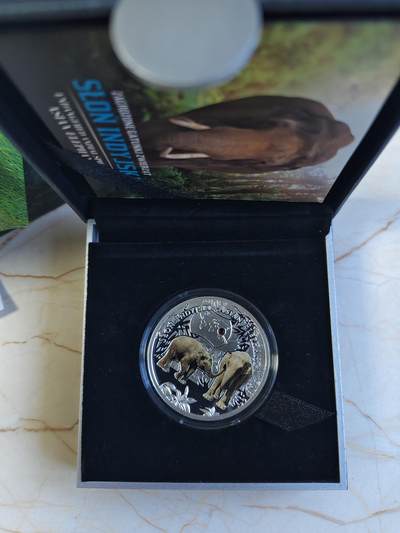 第180期拍卖【长期征集拍品】【北京币展专场】 - 纽埃2016年濒危动物物种亚洲象镶嵌水晶彩银币，999银，17.5克，发行2000枚