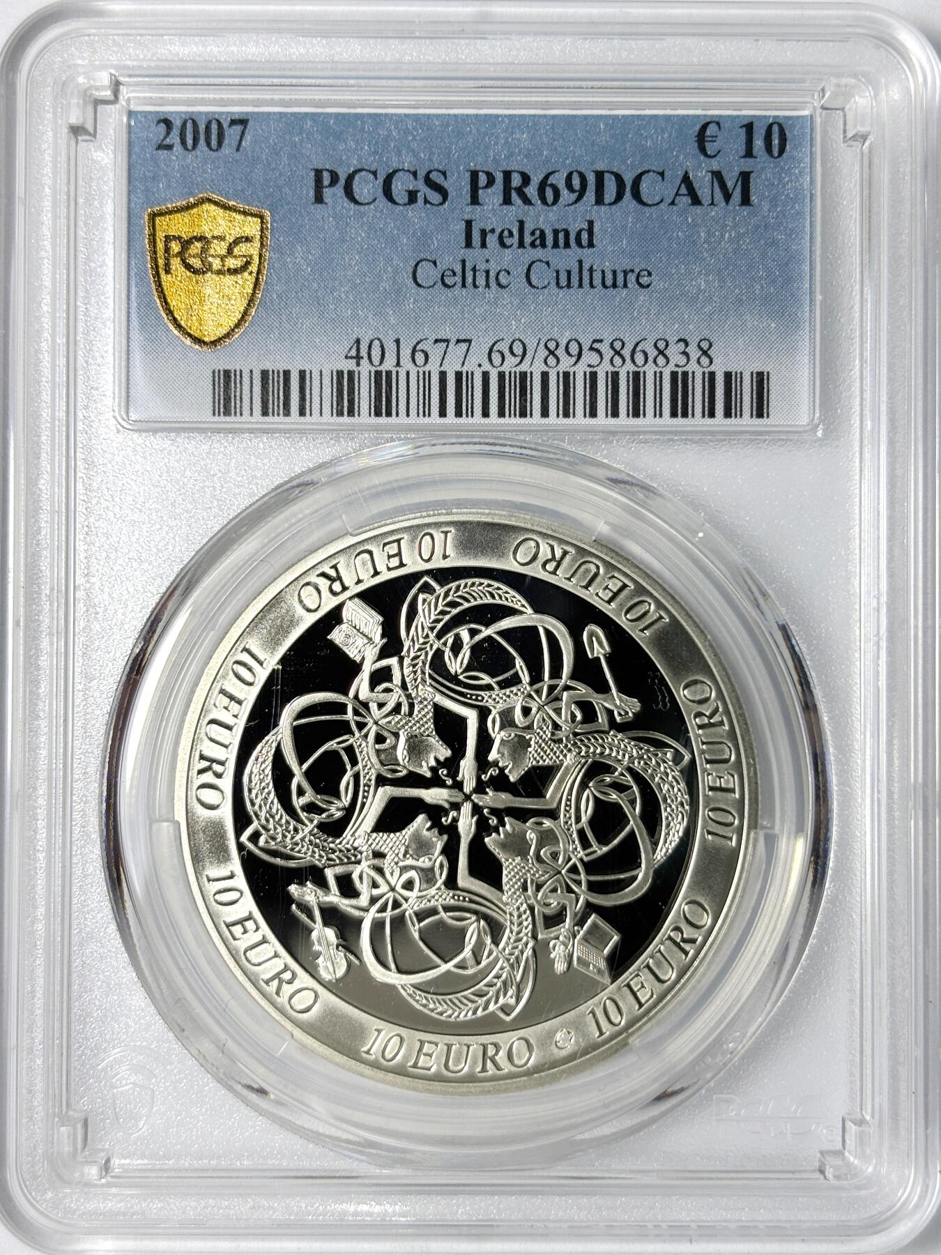 【雨安】【世界币章112-113期】周五/周六 两场连拍 2025-11-01 周六 19:30 保真 8秒倒数自动落锤 高效拍卖 [评级现代] Ireland 爱尔兰 10欧元 2007年 凯尔特文化 PCGS-PR69DCAM