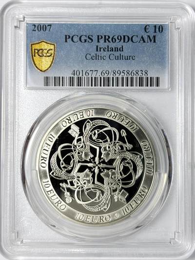 【雨安】【世界币章112-113期】周五/周六 两场连拍 2025-11-01 周六 19:30 保真 8秒倒数自动落锤 高效拍卖 - [评级现代] Ireland 爱尔兰 10欧元 2007年 凯尔特文化 PCGS-PR69DCAM