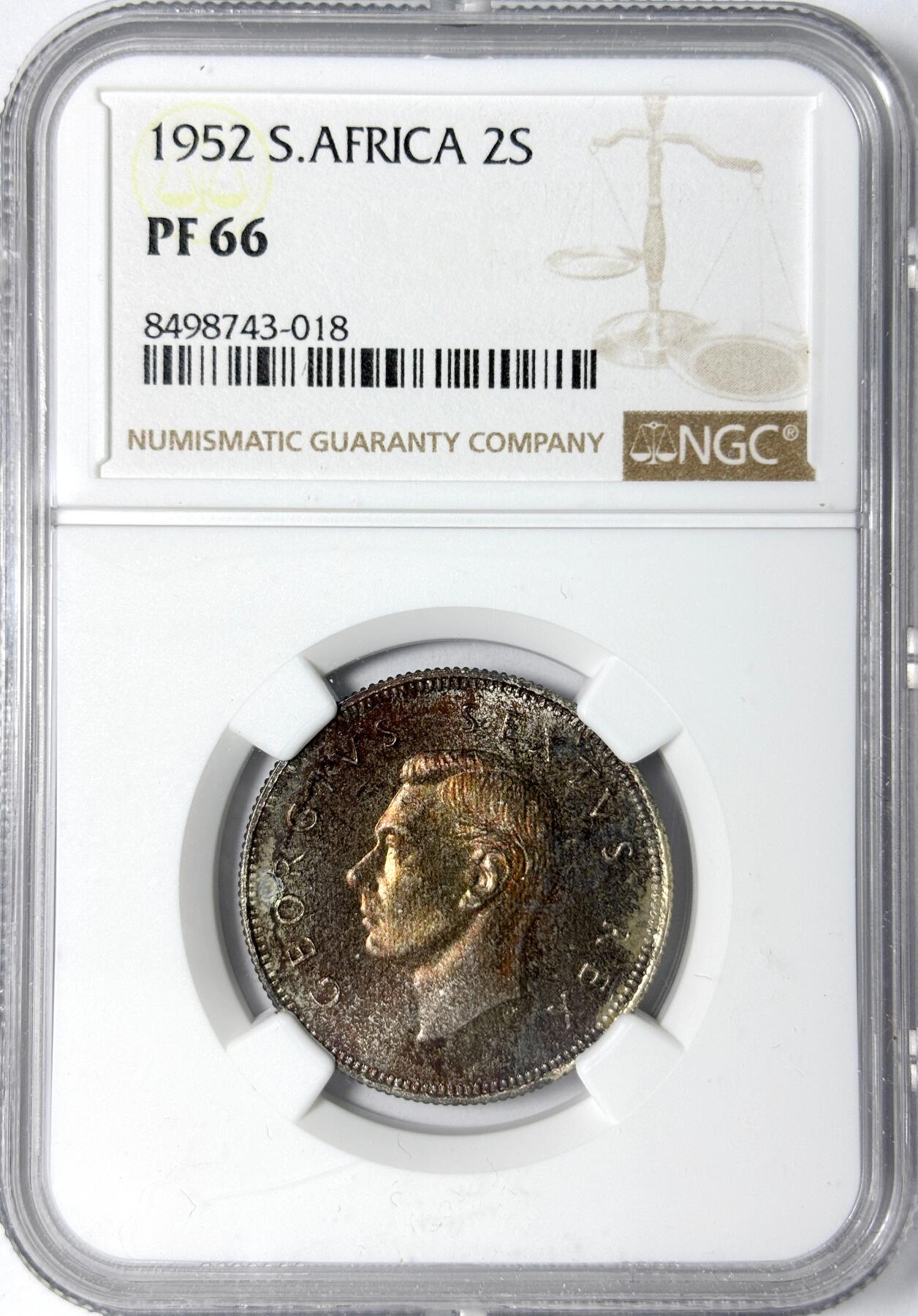 【雨安】【世界币章112-113期】周五/周六 两场连拍 2025-11-01 周六 19:30 保真 8秒倒数自动落锤 高效拍卖 [评级非洲] South Africa 南非 2先令 1952年 乔治五世 精制 NGC-PF66