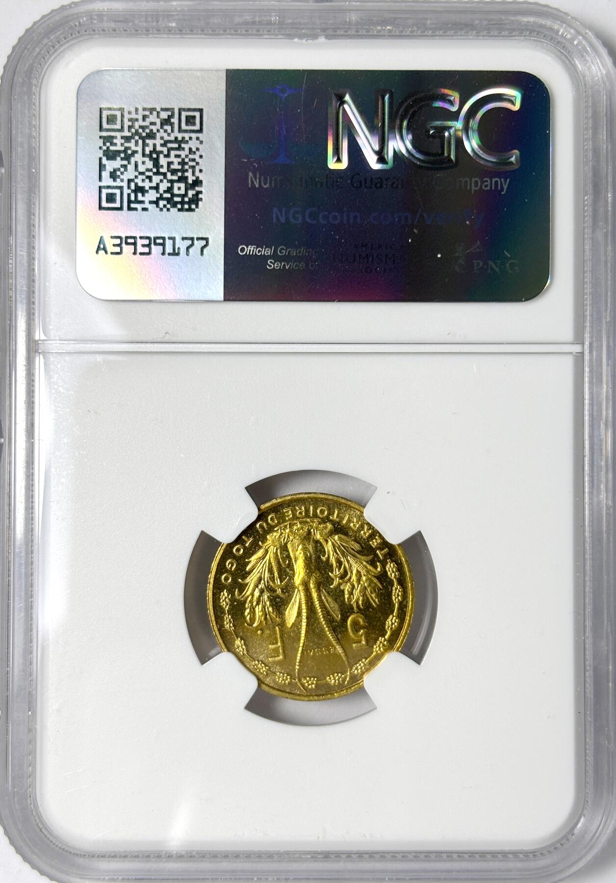 【雨安】【世界币章112-113期】周五/周六 两场连拍 2025-11-01 周六 19:30 保真 8秒倒数自动落锤 高效拍卖 [评级样币] Togo 多哥 5法郎 1956年 样币 NGC-MS66