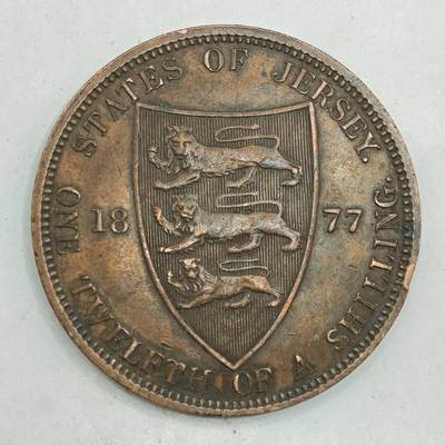 【淘币小摊】限时拍第七百八十四拍  老铜币场  满百包邮可预留两周  周一统一发货  - 泽西岛1877年维多利亚1/12先令铜币