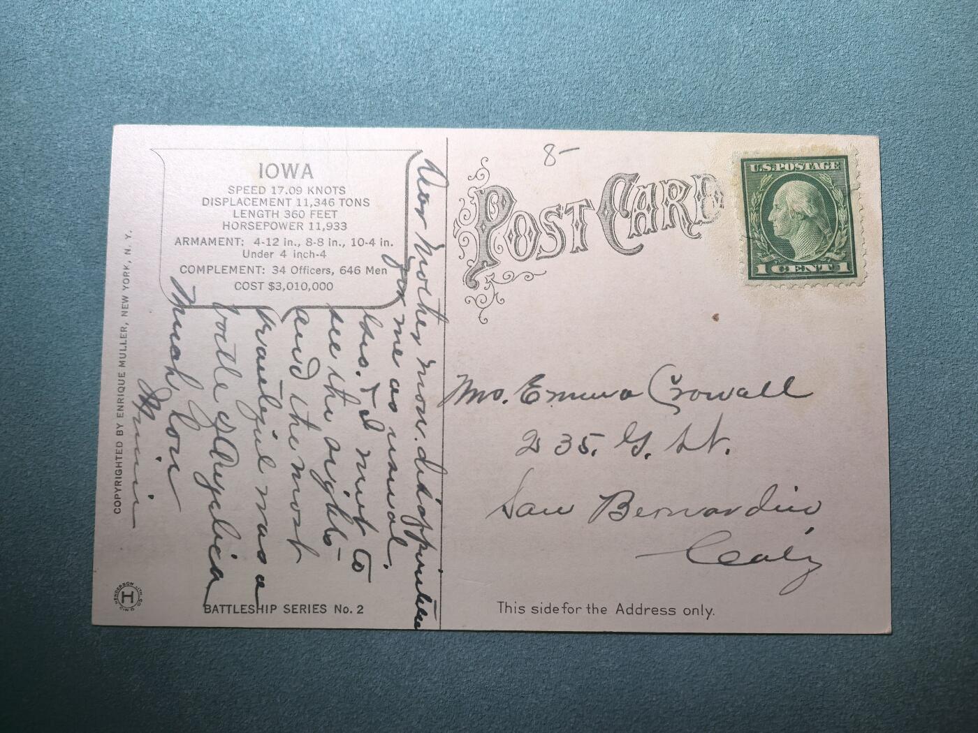 盛世勋华——号角文化勋章邮票专场拍卖第286期 美国二战时期军舰专题明信片 衣阿华号战列舰