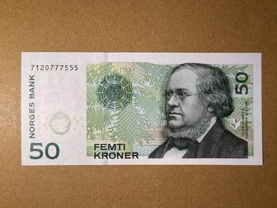 《艾美收藏》第218期-11.2周日外币荟萃 - 豹子号 挪威50克朗 UNC 2005年 挪威民俗作家艾伯乔森 无4豹子号