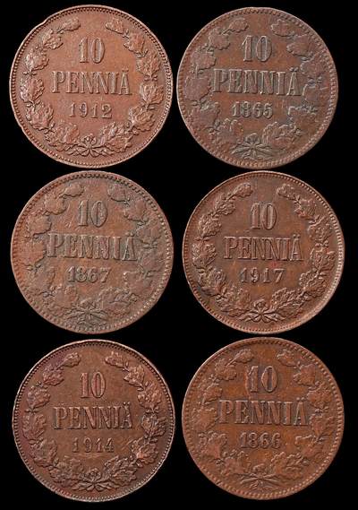 修遠堂世界钱币第九十一期 - 芬兰10盆尼铜币一组