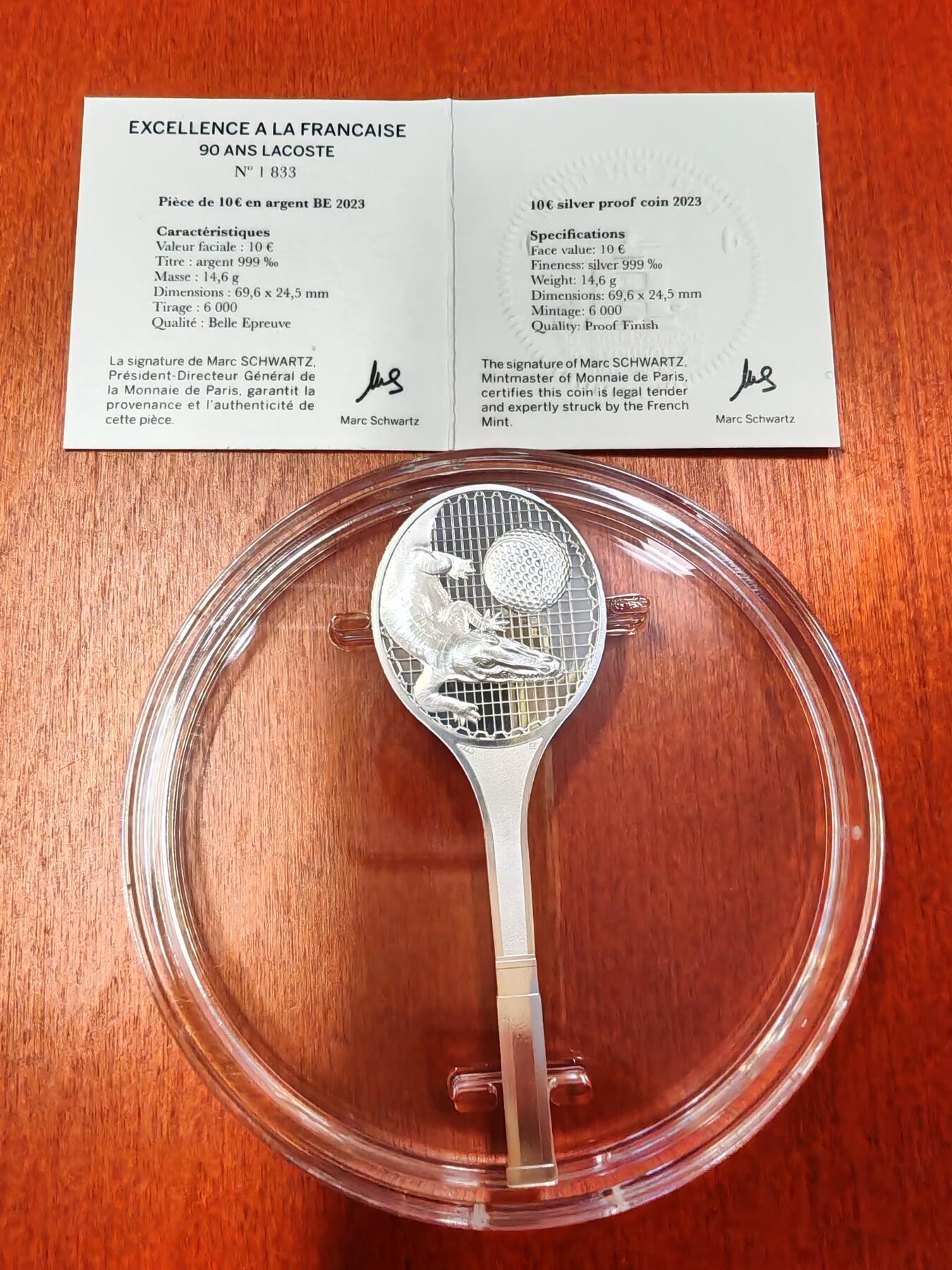 长老汇蛇年精选第六十九场拍卖  2023法国工业瑰宝之鳄鱼牌10欧元异形精制银币，盒证全，盒钢琴烤漆，6000枚