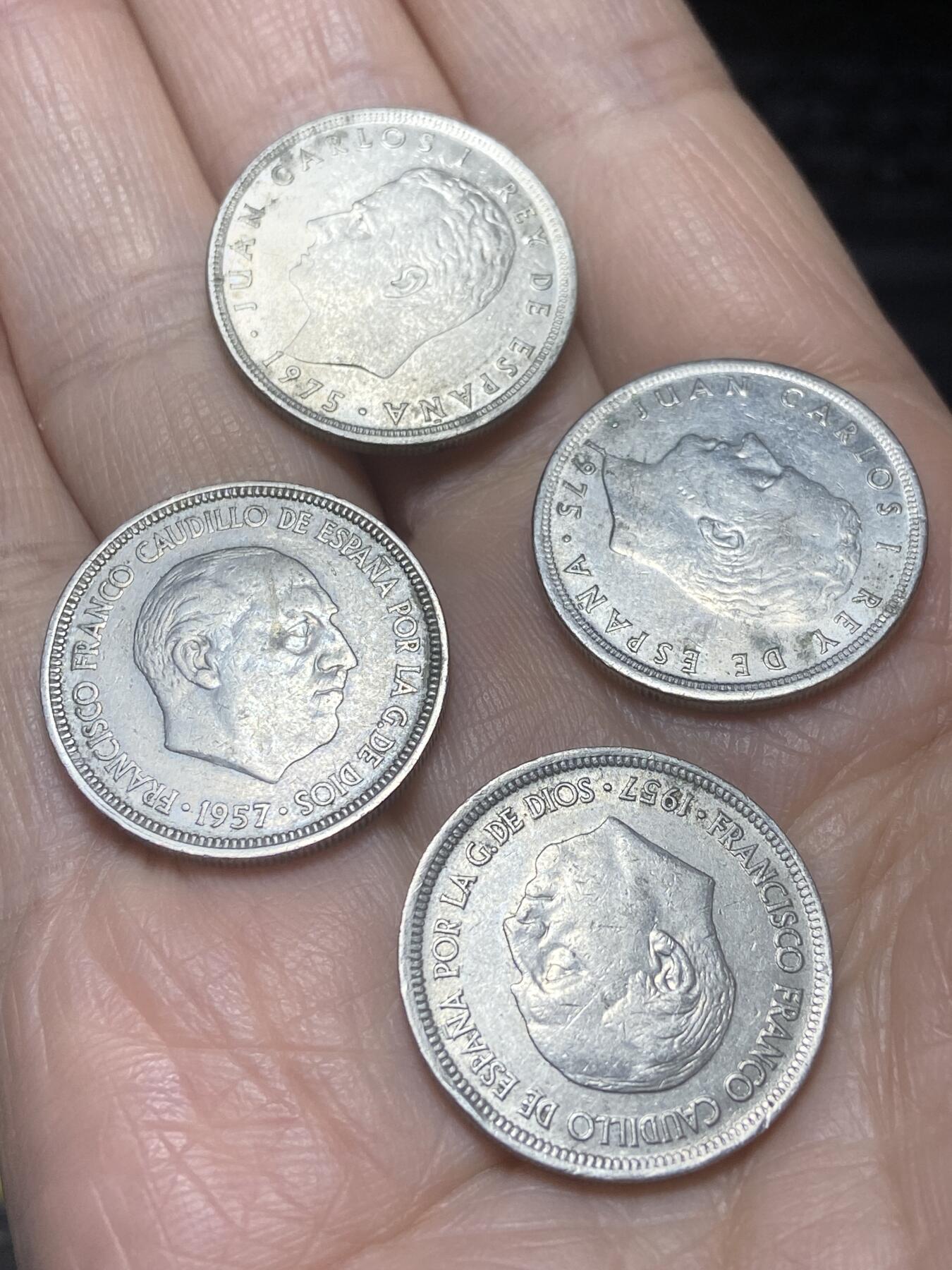 2025年第一百二十场(总第一百四十六场）外国好品散币(免佣金) 西班牙🇪🇸各年份5比塞塔4枚：1957年1975年