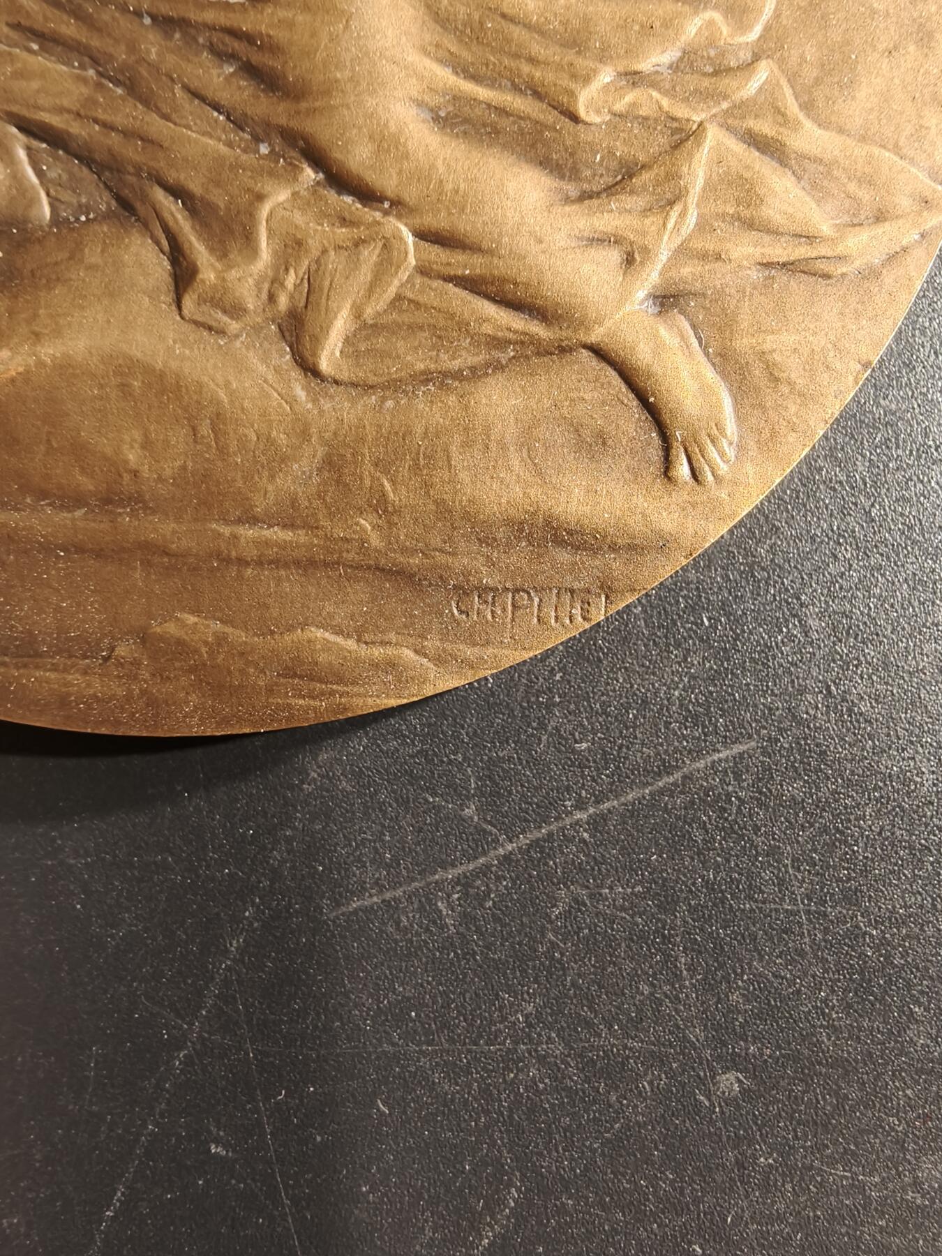 老王徽章第160期  法国电力建筑总工会大铜章     原盒     大师皮列作品     直径68mm.    重量120.6g