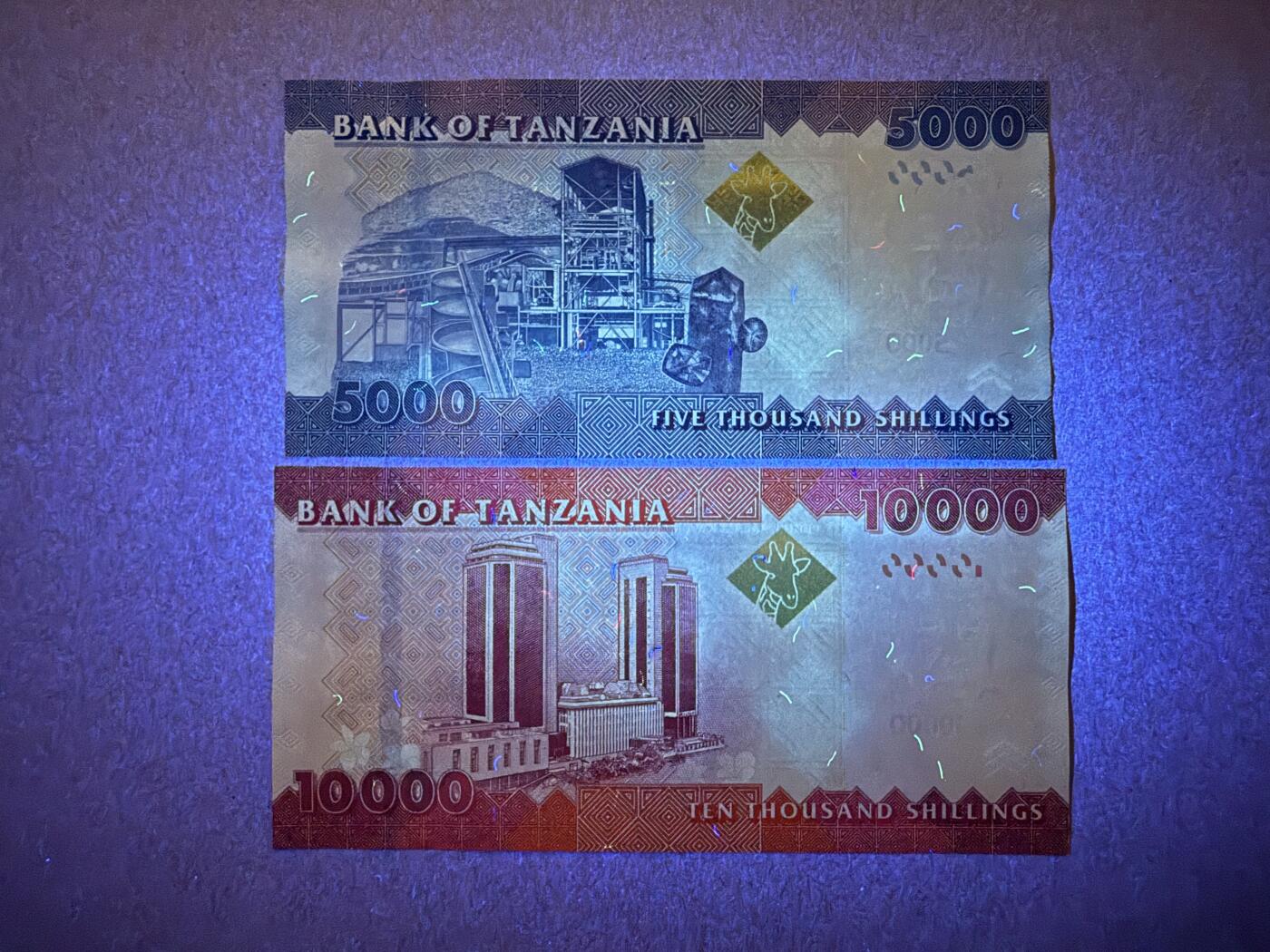 《艾美收藏》第218期-11.2周日外币荟萃 坦桑尼亚5000、10000先令2张 UNC 犀牛和大象