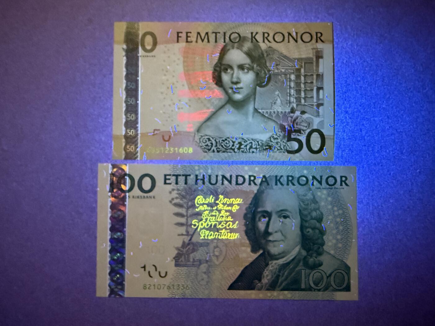 《艾美收藏》第218期-11.2周日外币荟萃 瑞典50、100克朗2张 UNC 夜莺和林奈