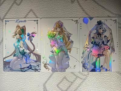 花开卡拍第45期（11月2号周日截拍，品控勿拍!!!拍品不寄存，运费5元，自制卡难免瑕疵，可能存在轻微撞角爆边等出厂瑕疵，品控介意勿拍！） - 原神 美少女纯白花嫁 1套3张 彩闪