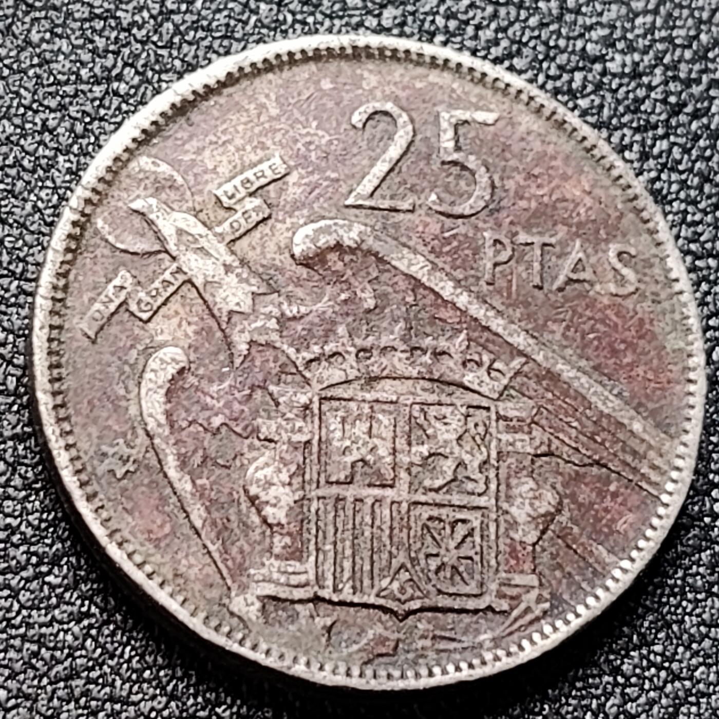 泉币菌-第121场-精品福利场 西班牙 25比塞塔硬币 27mm 独裁者 弗朗哥