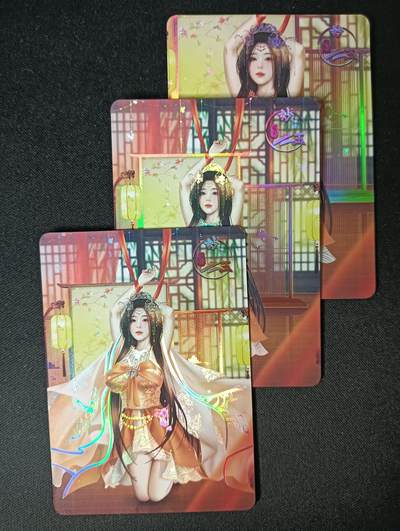 花开卡拍第45期（11月2号周日截拍，品控勿拍!!!拍品不寄存，运费5元，自制卡难免瑕疵，可能存在轻微撞角爆边等出厂瑕疵，品控介意勿拍！） - 绘天阁 红楼梦 妙玉 1套3张 彩闪