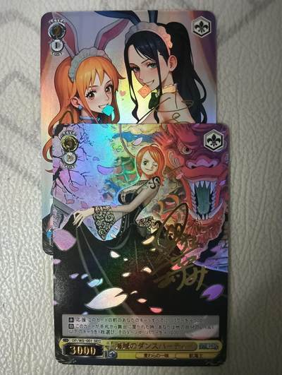 花开卡拍第45期（11月2号周日截拍，品控勿拍!!!拍品不寄存，运费5元，自制卡难免瑕疵，可能存在轻微撞角爆边等出厂瑕疵，品控介意勿拍！） - 海贼王 娜美与罗宾签卡 2张 彩闪