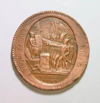 法国1792年 大革命莫奈龙5索尔高浮雕大铜币章 40MM - 法国1792年 大革命莫奈龙5索尔高浮雕大铜币章 40MM