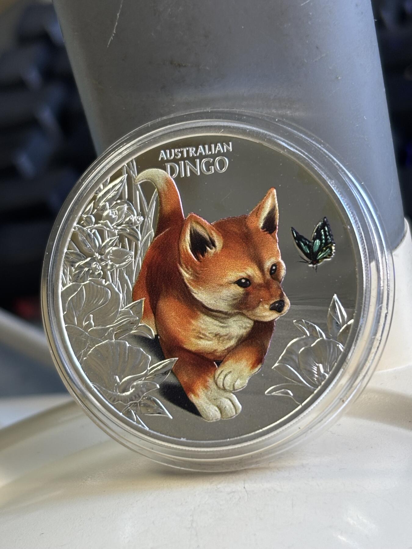 第180期拍卖【长期征集拍品】【北京币展专场】 纽埃2024年澳洲狗宝宝1盎司彩色精制纪念银币，9999银，发行1000枚